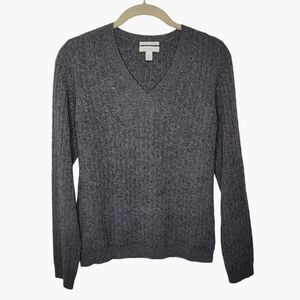 Charter Clun Cashmere Cableknit Vneck Sweater S Gray Quiet Luxury